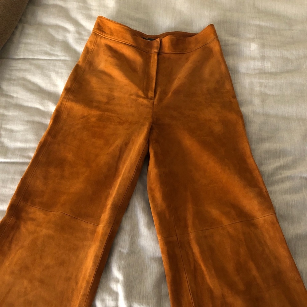 Wide leg crop brown pants, bellbottom, theory